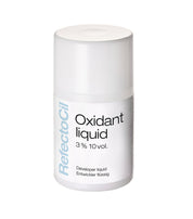 A white cylindrical bottle of RefectoCil Oxidant liquid 3% 10vol developer liquid, shown on a plain white background.